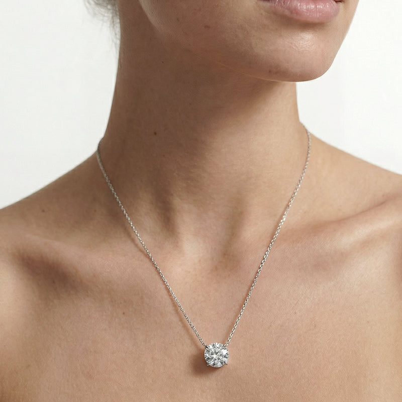 4 Prong Basket Round Lab Created Diamond Solitaire Necklace