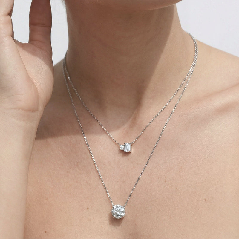 4 Prong Basket Round Lab Created Diamond Solitaire Necklace
