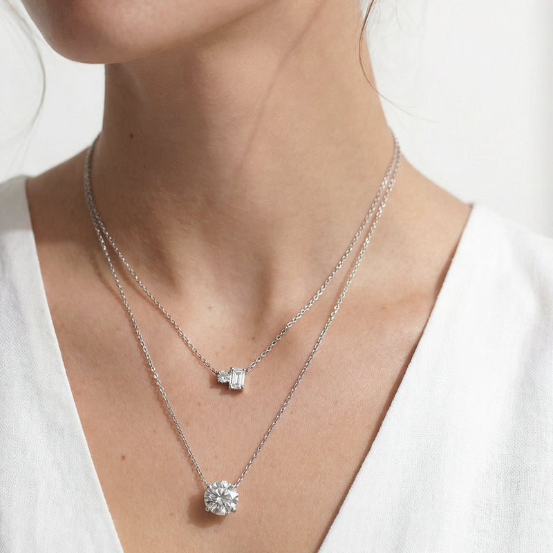 4 Prong Basket Round Lab Created Diamond Solitaire Necklace