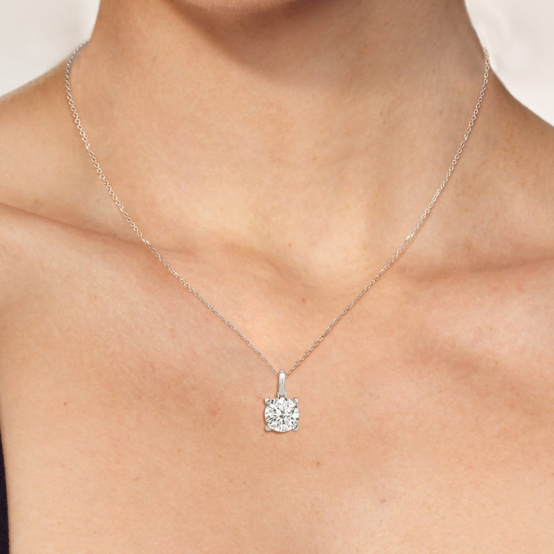 Knife-Edge Bale Round Lab Created Diamond Solitaire Pendant