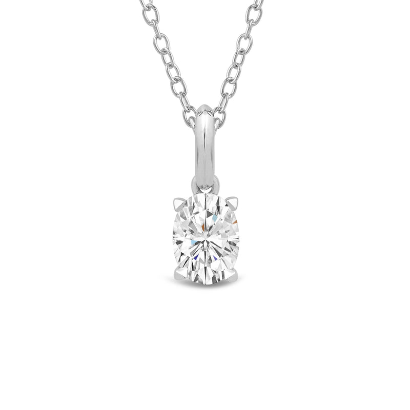 Knife-Edge Bale Oval Lab Created Diamond Solitaire Pendant