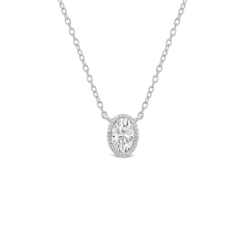 Milgrain Bezel Set Oval Lab Created Diamond Solitaire Necklace