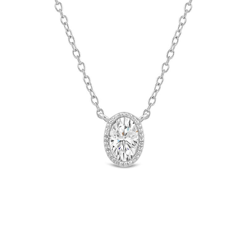 Milgrain Bezel Set Oval Lab Created Diamond Solitaire Necklace