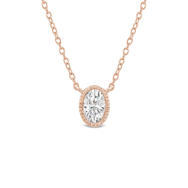 Milgrain Bezel Set Oval Lab Created Diamond Solitaire Necklace