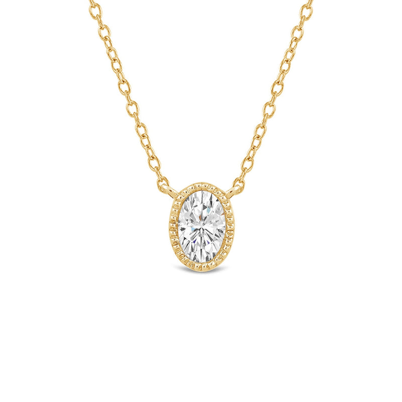 Milgrain Bezel Set Oval Lab Created Diamond Solitaire Necklace