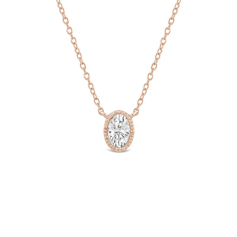 Milgrain Bezel Set Oval Lab Created Diamond Solitaire Necklace