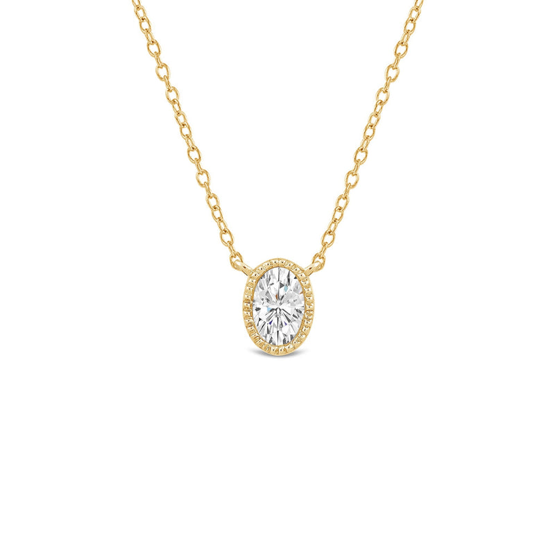 Milgrain Bezel Set Oval Lab Created Diamond Solitaire Necklace