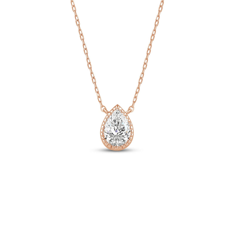 Milgrain Bezel Set Lab Created Diamond Pear Drop Solitaire Necklace