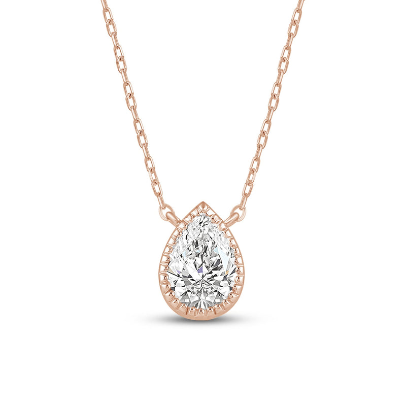 Milgrain Bezel Set Lab Created Diamond Pear Drop Solitaire Necklace