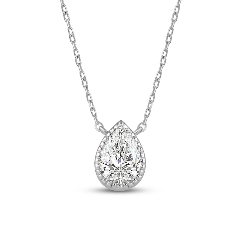 Milgrain Bezel Set Lab Created Diamond Pear Drop Solitaire Necklace