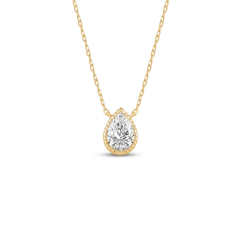 Milgrain Bezel Set Lab Created Diamond Pear Drop Solitaire Necklace