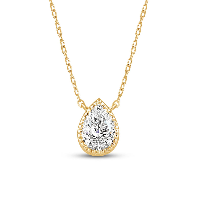 Milgrain Bezel Set Lab Created Diamond Pear Drop Solitaire Necklace