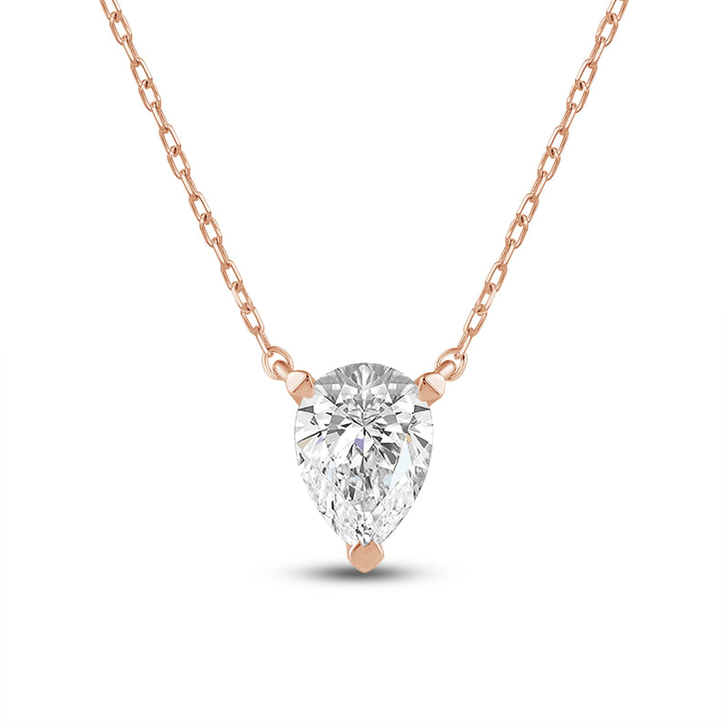 3 Prong Point Down Lab Created Diamond Pear Drop Solitaire Necklace