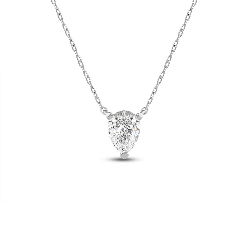 3 Prong Point Down Lab Created Diamond Pear Drop Solitaire Necklace