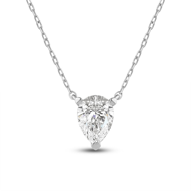 3 Prong Point Down Lab Created Diamond Pear Drop Solitaire Necklace