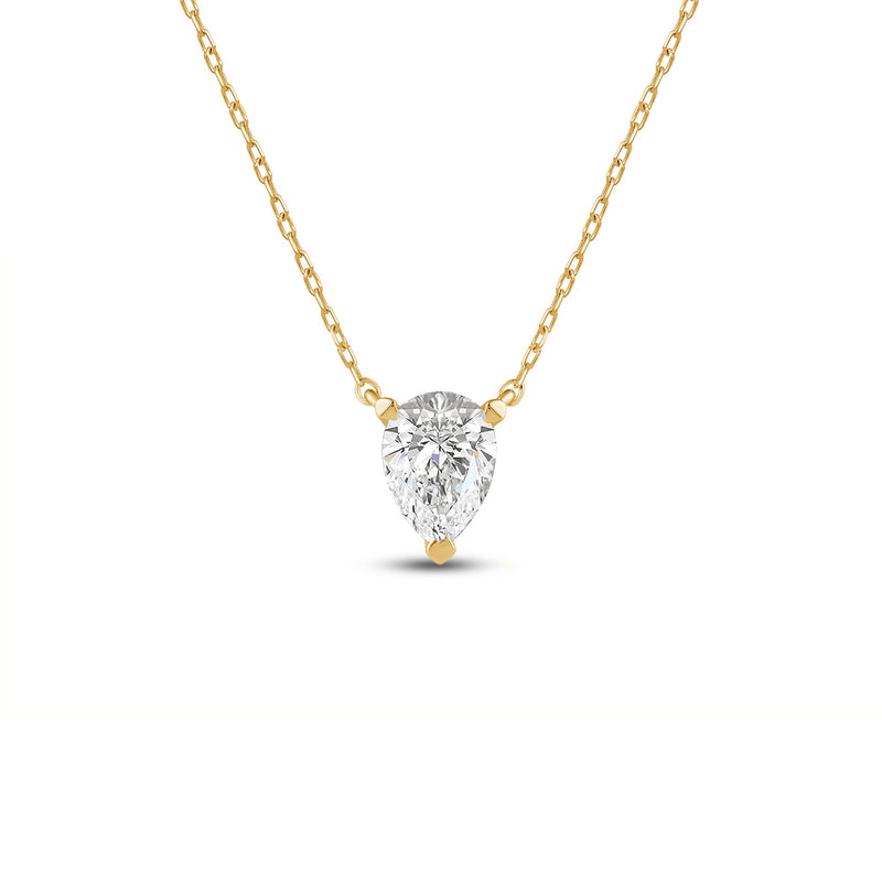 3 Prong Point Down Lab Created Diamond Pear Drop Solitaire Necklace