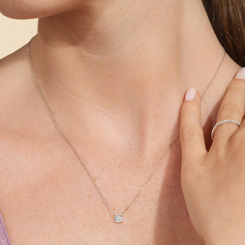 4 Prong Basket Lab Created Diamond Cushion Solitaire Necklace