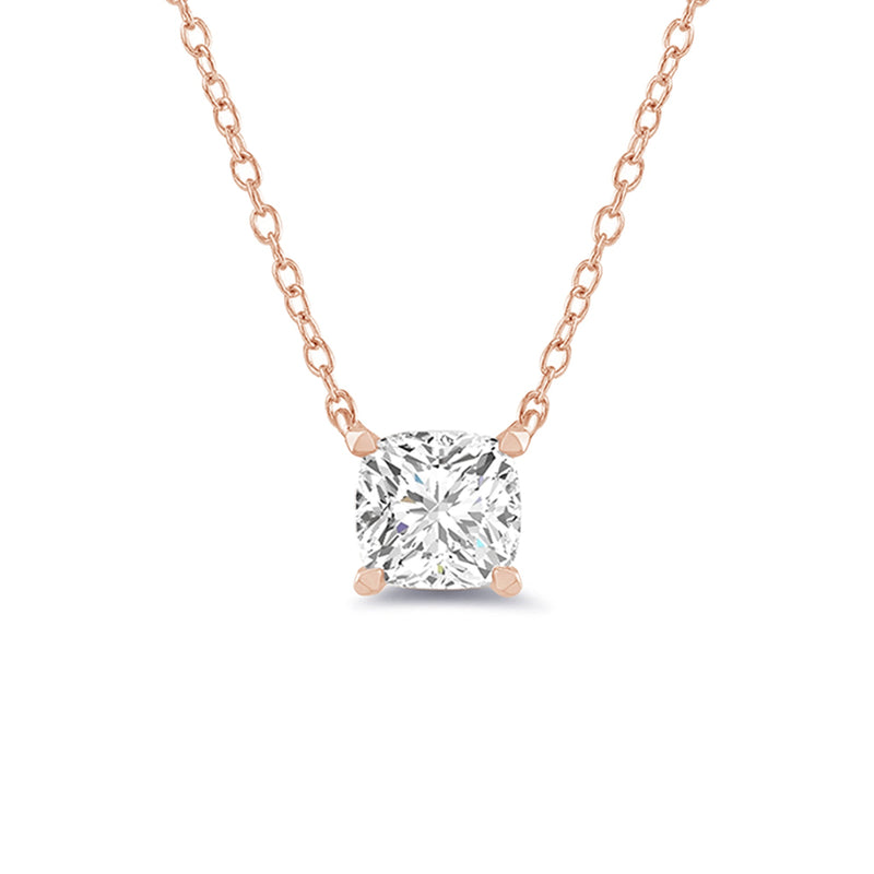 4 Prong Basket Lab Created Diamond Cushion Solitaire Necklace