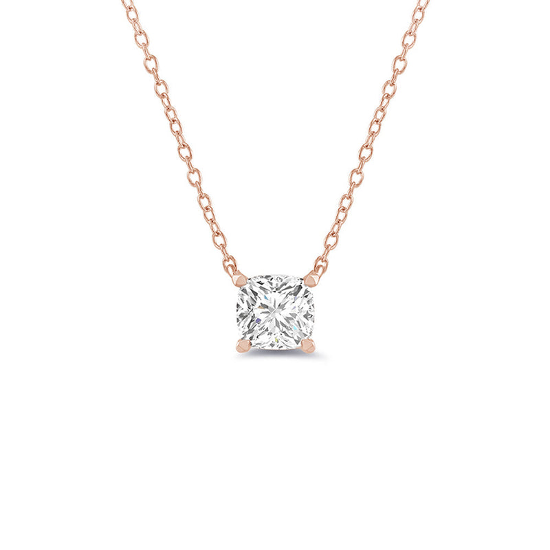 4 Prong Basket Lab Created Diamond Cushion Solitaire Necklace