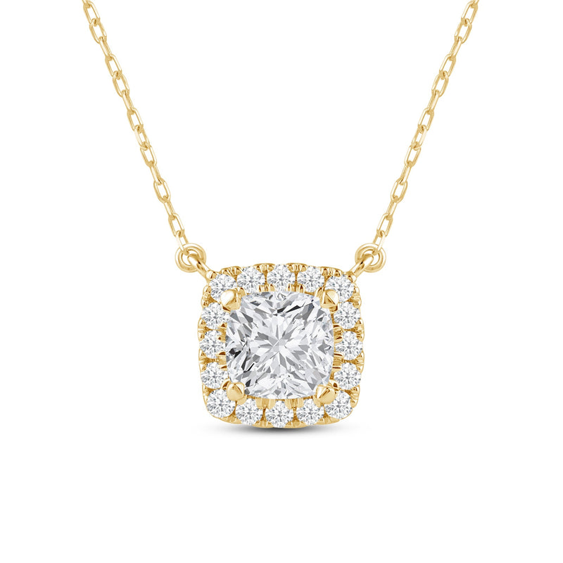 Halo Cushion Lab Created Diamond Necklace