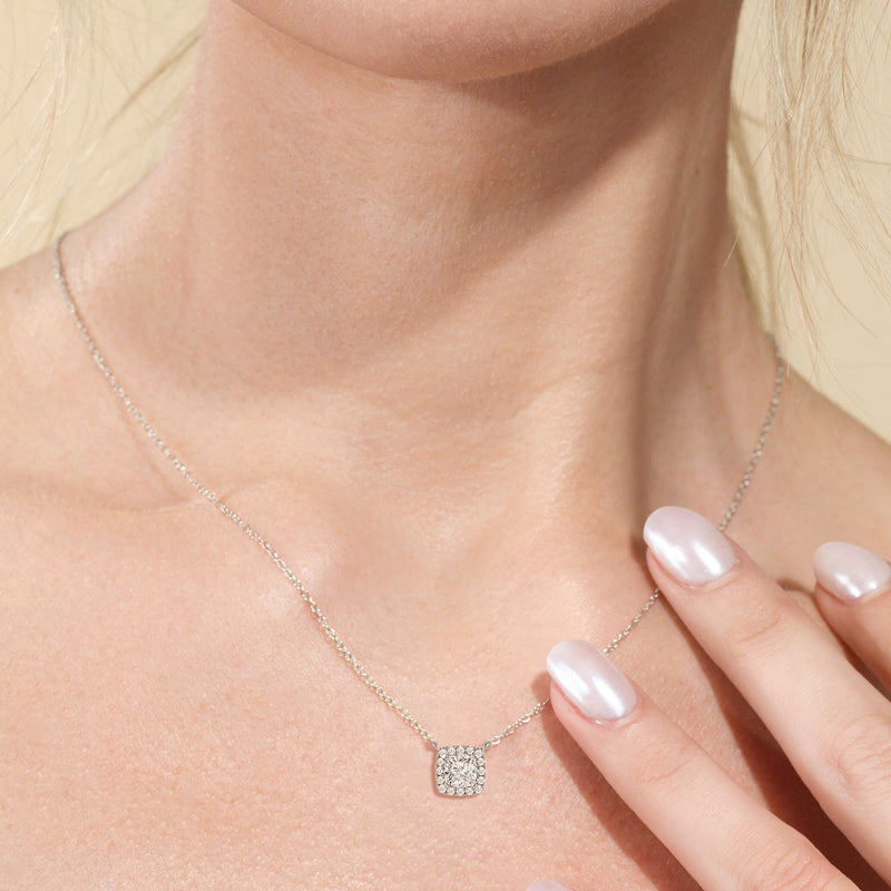 Halo Cushion Lab Created Diamond Necklace