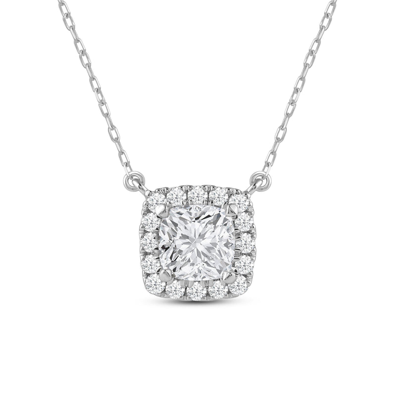 Halo Cushion Lab Created Diamond Necklace