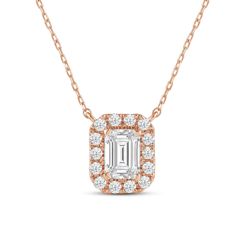 Halo Emerald Lab Created Diamond Necklace