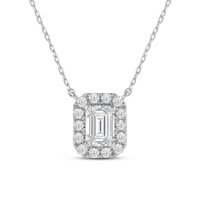 Halo Emerald Lab Created Diamond Necklace