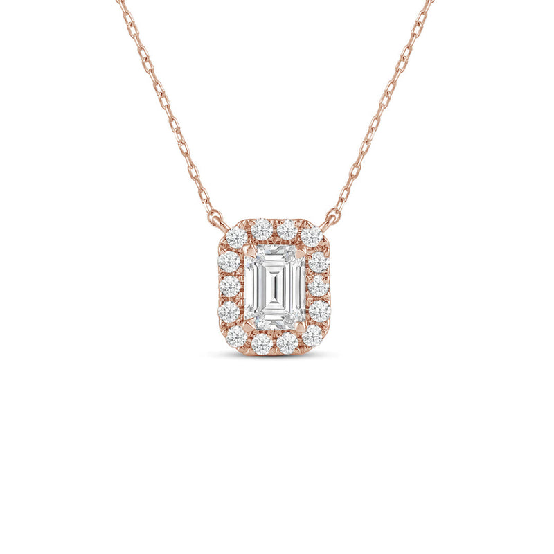 Halo Emerald Lab Created Diamond Necklace