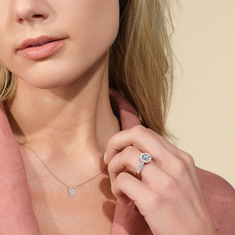 Halo Emerald Lab Created Diamond Necklace