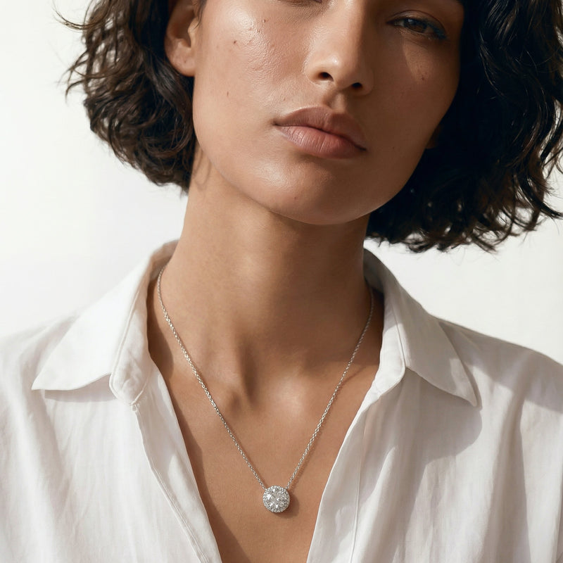 Halo Round Lab Created Diamond Necklace