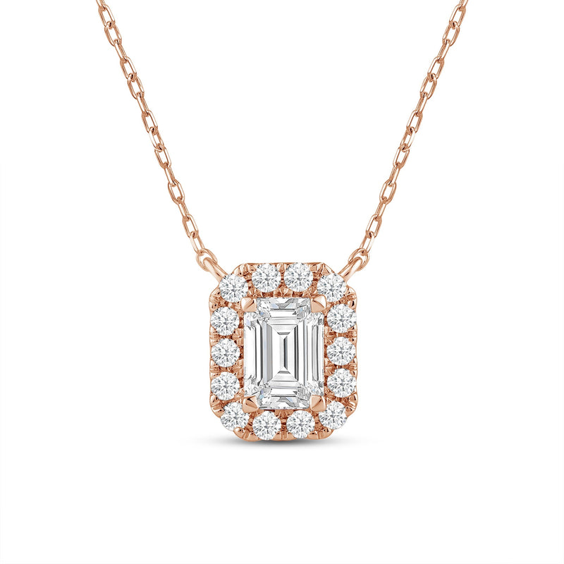 Halo Emerald Lab Created Diamond Necklace