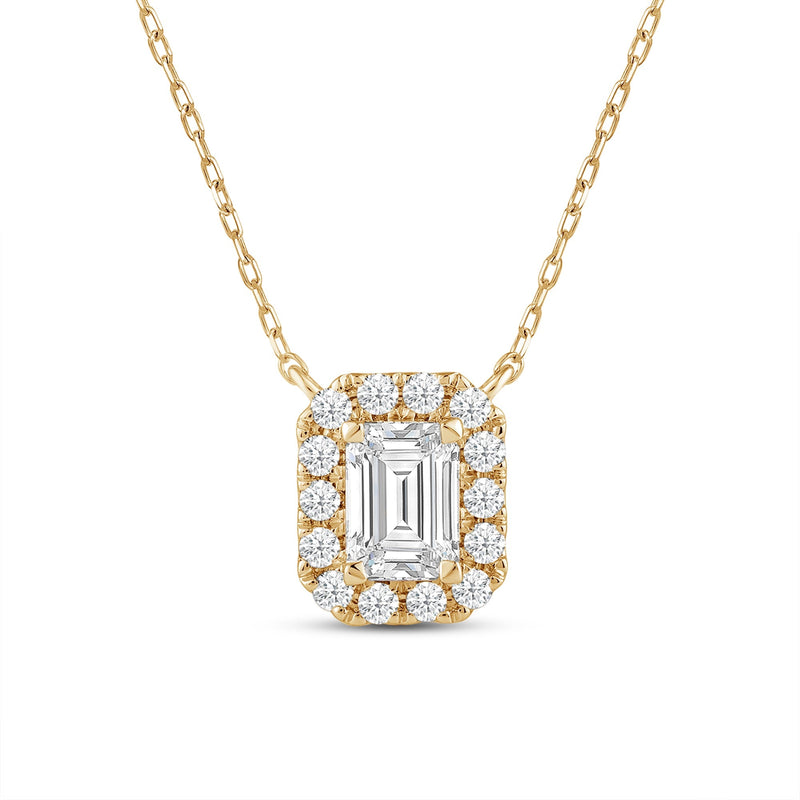 Halo Emerald Lab Created Diamond Necklace