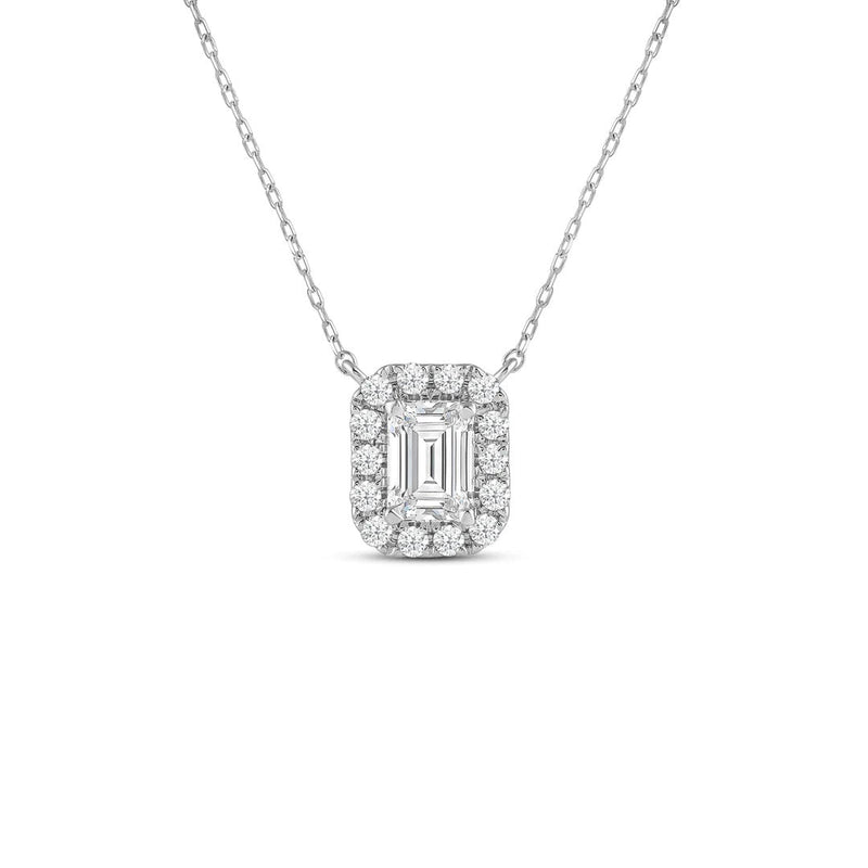 Halo Emerald Lab Created Diamond Necklace