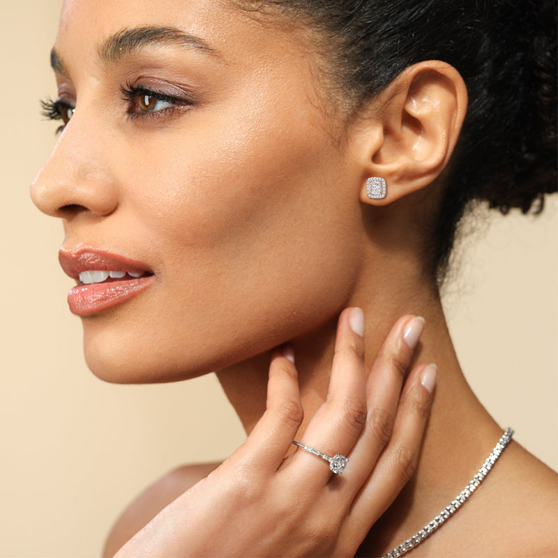 Cushion Diamond Halo Earrings