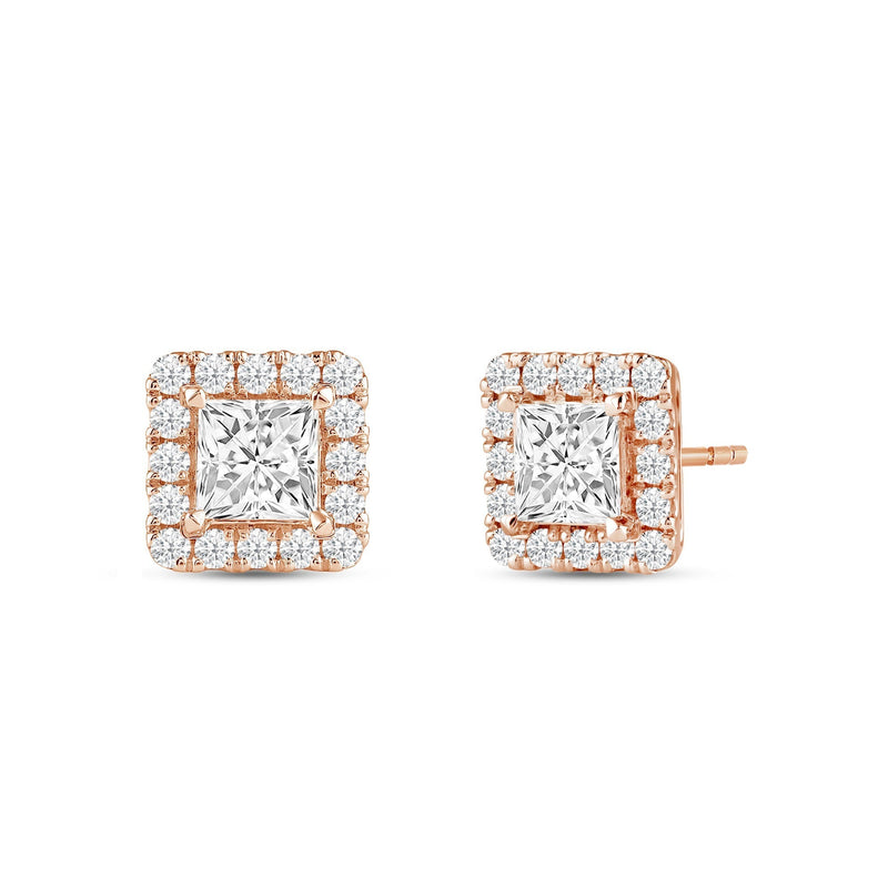 Princess Diamond Halo Earrings