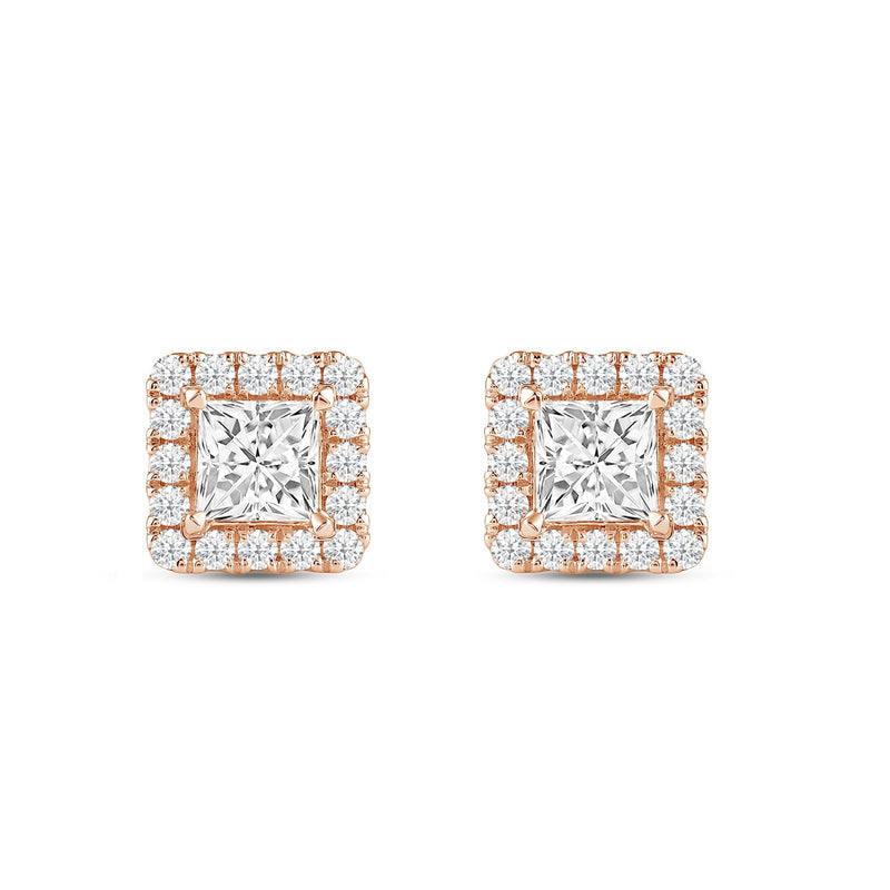 Princess Diamond Halo Earrings