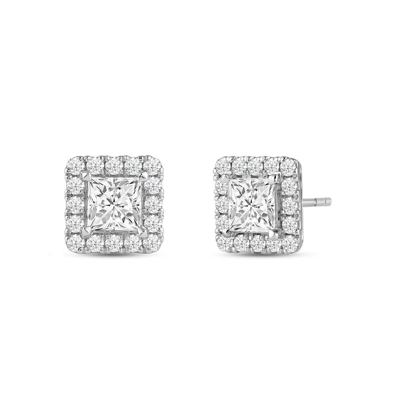 Princess Diamond Halo Earrings