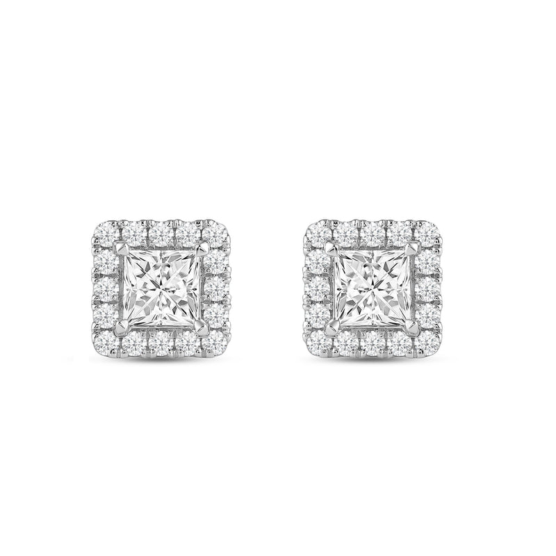Princess Diamond Halo Earrings