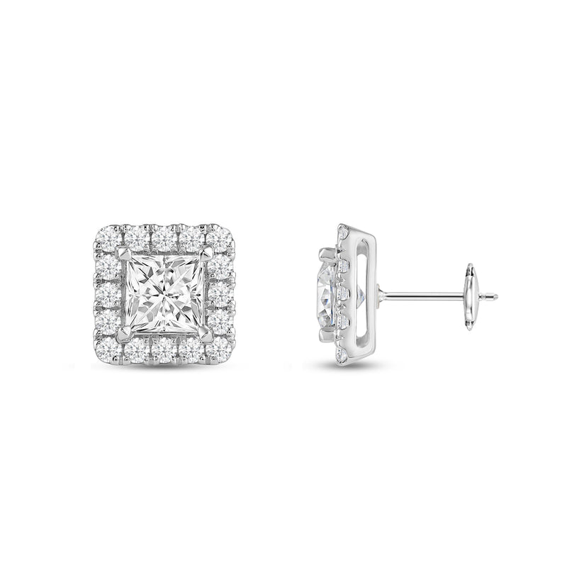 Princess Diamond Halo Earrings