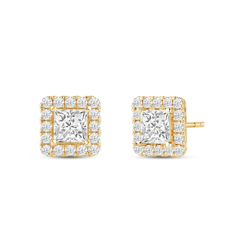 Princess Diamond Halo Earrings