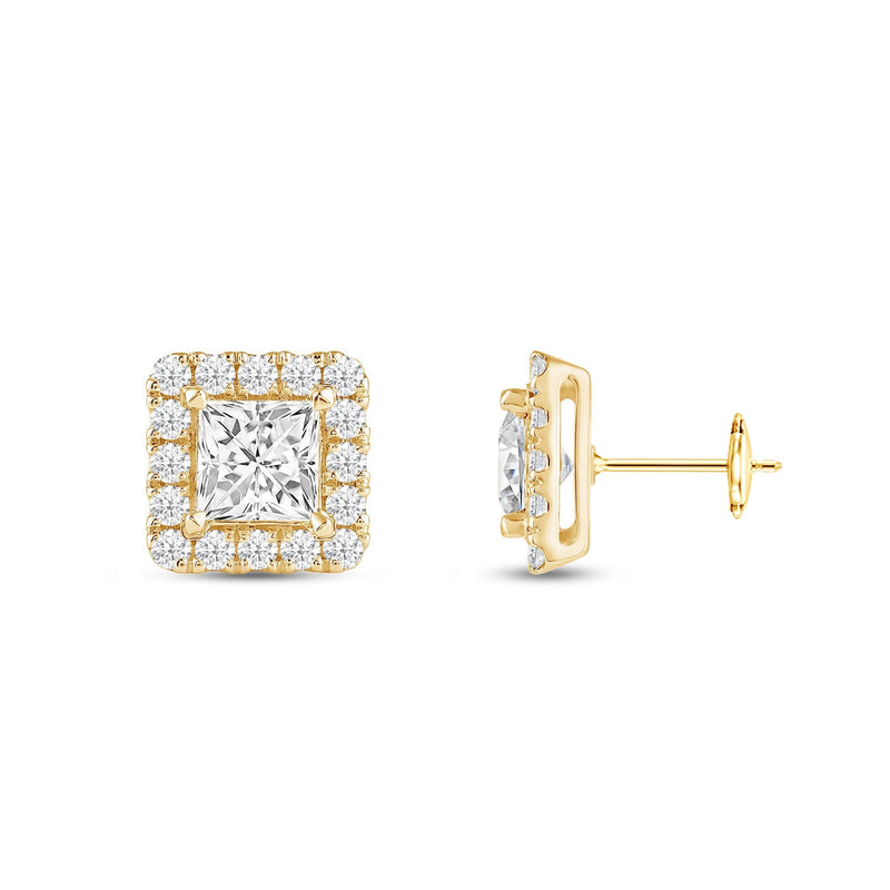 Princess Diamond Halo Earrings