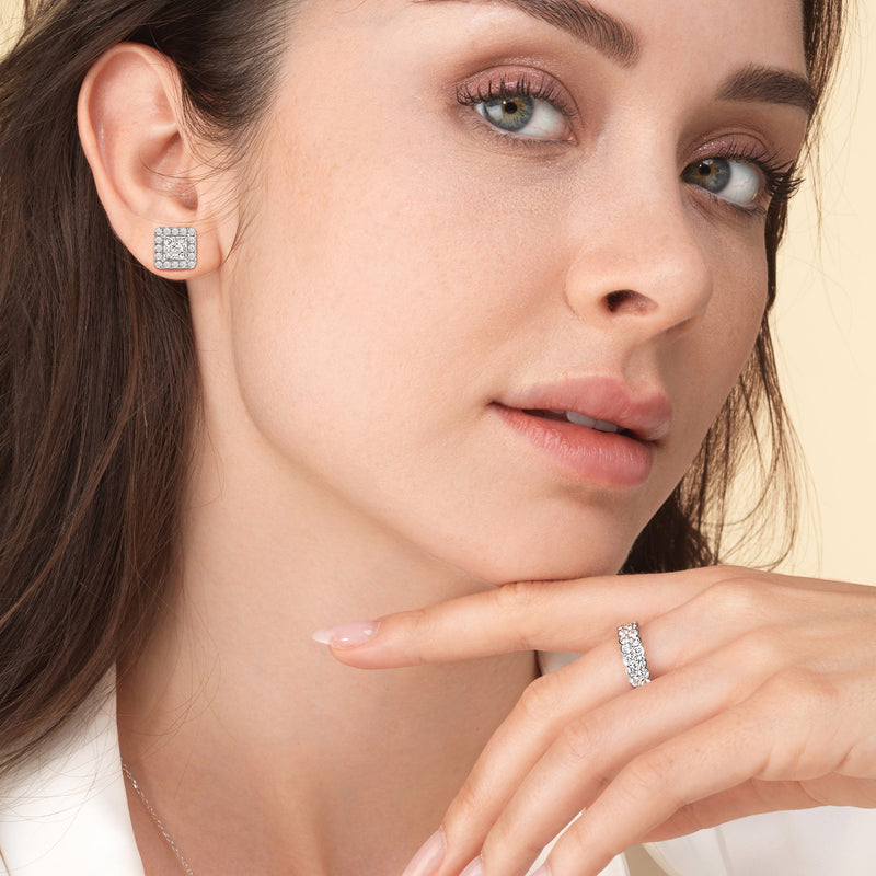 Princess Diamond Halo Earrings