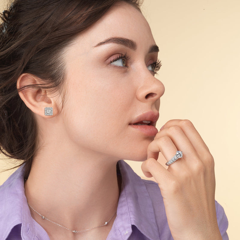 Princess Diamond Halo Earrings