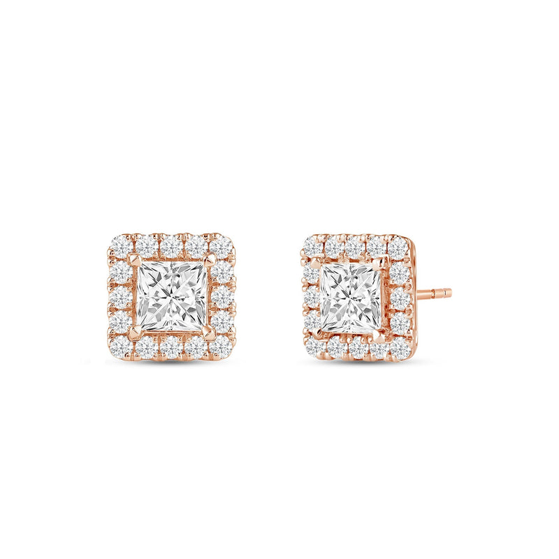 Princess Diamond Halo Earrings