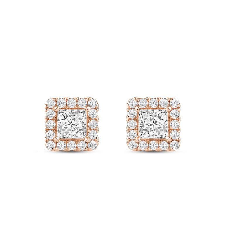 Princess Diamond Halo Earrings