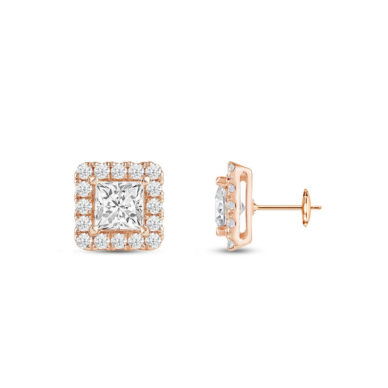 Princess Diamond Halo Earrings