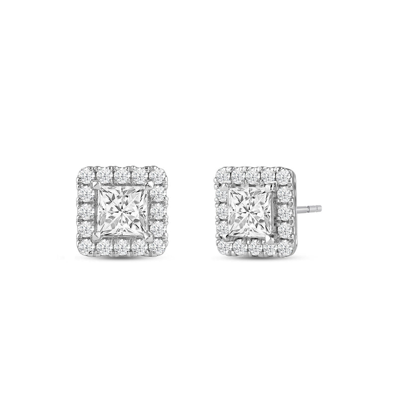 Princess Diamond Halo Earrings