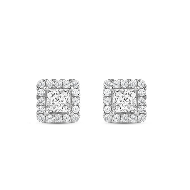 Princess Diamond Halo Earrings