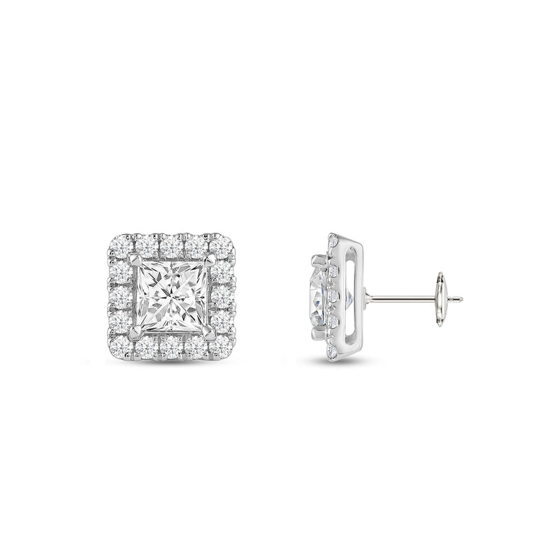 Princess Diamond Halo Earrings